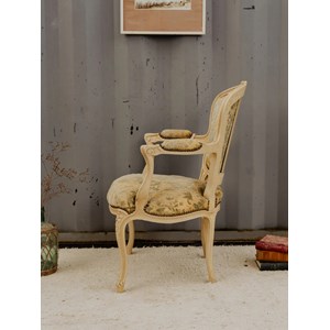 Fauteuil en bois et velours beige n°930