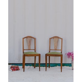 Paire de chaises en bois et tissu vert n°1237