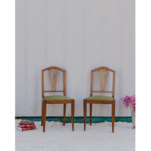 Paire de chaises en bois et tissu vert n°1237