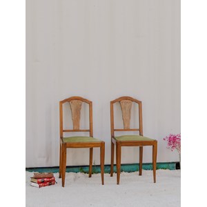Paire de chaises en bois et tissu vert n°1237