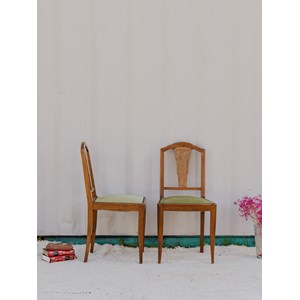 Paire de chaises en bois et tissu vert n°1237
