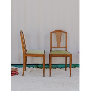 Paire de chaises en bois et tissu vert n°1237
