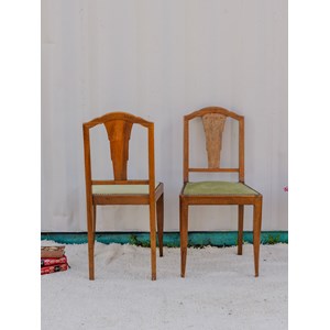 Paire de chaises en bois et tissu vert n°1237