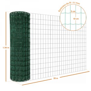 Grillage soudé plastifié - 20 m x 1,5 m