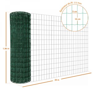 Grillage soudé plastifié - 20 m x 1,8 m