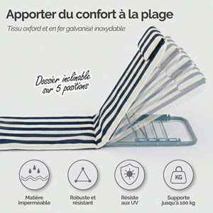 Tapis de plage - rayé blanc et bleu