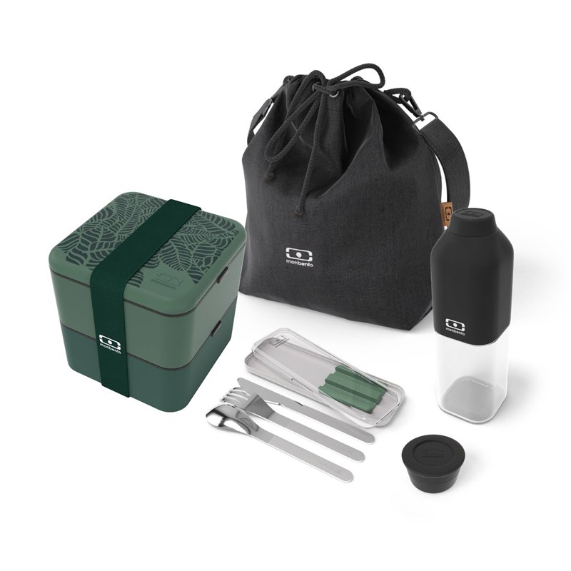 Monbento - Set repas lunch box carrée jungle et ses accessoires