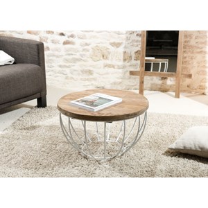 Sixtine - table basse plateau 60x60cm bois teck recyclé métal blanc