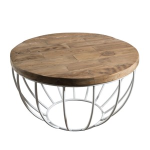 Sixtine - table basse plateau 60x60cm bois teck recyclé métal blanc