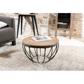Sixtine - table basse plateau 60x60cm bois teck recyclé métal noir