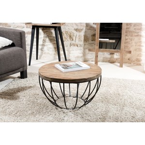 Sixtine - table basse plateau 60x60cm bois teck recyclé métal noir
