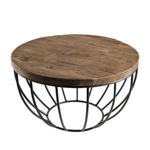 Sixtine - table basse plateau 60x60cm bois teck recyclé métal noir