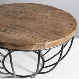 Sixtine - table basse plateau 60x60cm bois teck recyclé métal noir