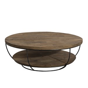 Sixtine - table basse double plateau 100x100cm bois teck recyclé métal noir