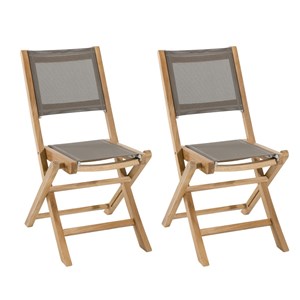 Fun - ensemble 2 chaises de jardin pliantes bois teck et textilène gris