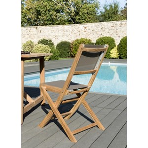 Fun - ensemble 2 chaises de jardin pliantes bois teck et textilène gris