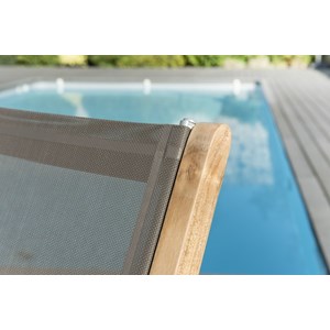 Fun - ensemble 2 chaises de jardin pliantes bois teck et textilène gris