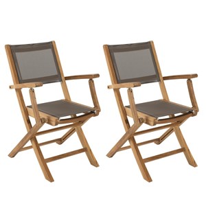 Fun - ensemble de 2 fauteuils jardin pliants bois teck et gris