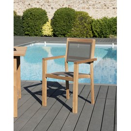 Fun - ensemble de 2 fauteuils jardin bois teck et textilène gris
