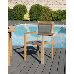 Fun - ensemble de 2 fauteuils jardin bois teck et textilène gris