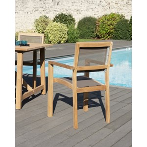 Fun - ensemble de 2 fauteuils jardin bois teck et textilène gris