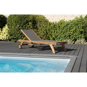 Fun - bain de soleil en bois teck et textilène couleur taupe