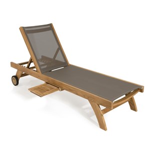 Fun - bain de soleil en bois teck et textilène couleur taupe