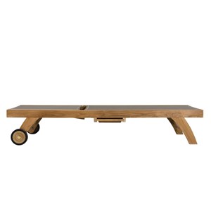 Fun - bain de soleil en bois teck et textilène couleur taupe
