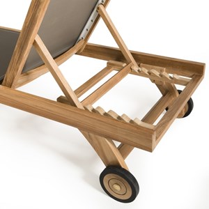 Fun - bain de soleil en bois teck et textilène couleur taupe
