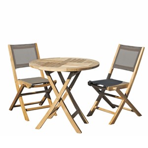 Fun - ensemble de jardin 2 pers. Table bois teck 80cm, 2 chaises gris