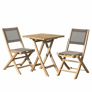 Fun - ensemble de jardin, table en bois teck 60cm et 2 chaises gris