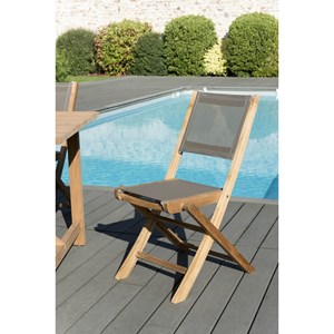 Fun - ensemble de jardin, table en bois teck 60cm et 2 chaises gris