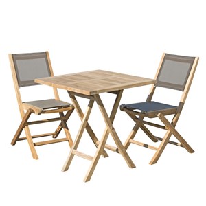 Fun - ensemble de jardin table en bois teck 70 cm et 2 chaises grise