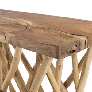Clara - console plateau rectangulaire bois de teck - pieds bois flotté