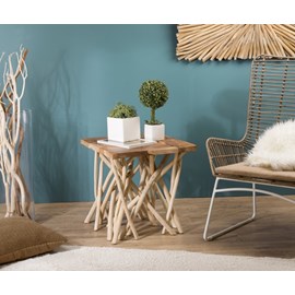 Clara - table d'appoint nature plateau carré en bois de teck 55x55cm