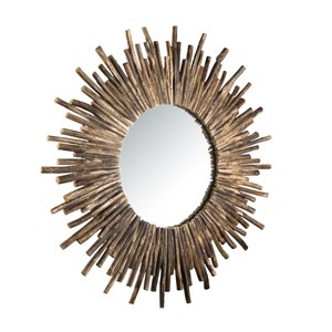 Clara - miroir rond marron 90x90cm soleil branches bois teck