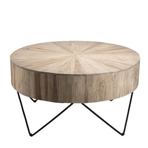 Clara - table basse ronde 90x90cm bois teck naturel pieds métal noir