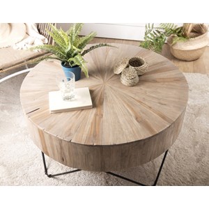 Clara - table basse ronde 90x90cm bois teck naturel pieds métal noir