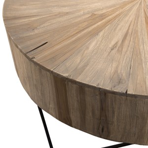 Clara - table basse ronde 90x90cm bois teck naturel pieds métal noir