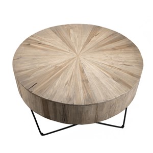 Clara - table basse ronde 90x90cm bois teck naturel pieds métal noir