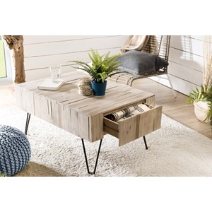 Clara - table basse rectangulaire 2 tiroirs branches bois teck