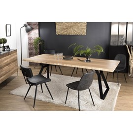 Maxence - table à manger rect. 230x100cm bois chêne pieds métal noir
