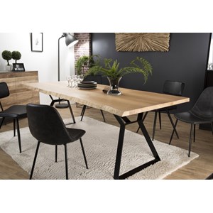 Maxence - table à manger rect. 230x100cm bois chêne pieds métal noir