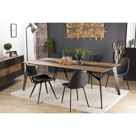 Maxence - table à manger rect. 220x100cm bois teck recyclé, pieds noir