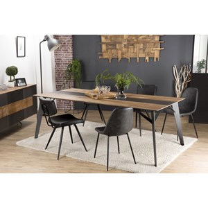 Maxence - table à manger rect. 220x100cm bois teck recyclé, pieds noir