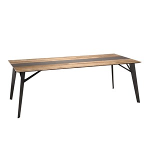 Maxence - table à manger rect. 220x100cm bois teck recyclé, pieds noir