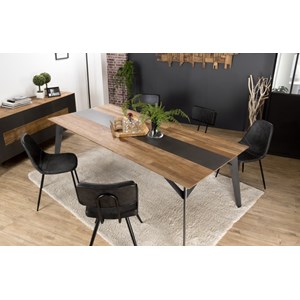 Maxence - table à manger rect. 220x100cm bois teck recyclé, pieds noir