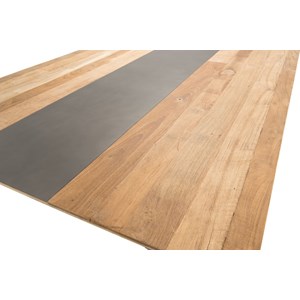 Maxence - table à manger rect. 220x100cm bois teck recyclé, pieds noir