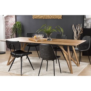 Maxence - table à manger rect. 220x100cm bois teck recyclé pieds teck