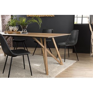 Maxence - table à manger rect. 220x100cm bois teck recyclé pieds teck